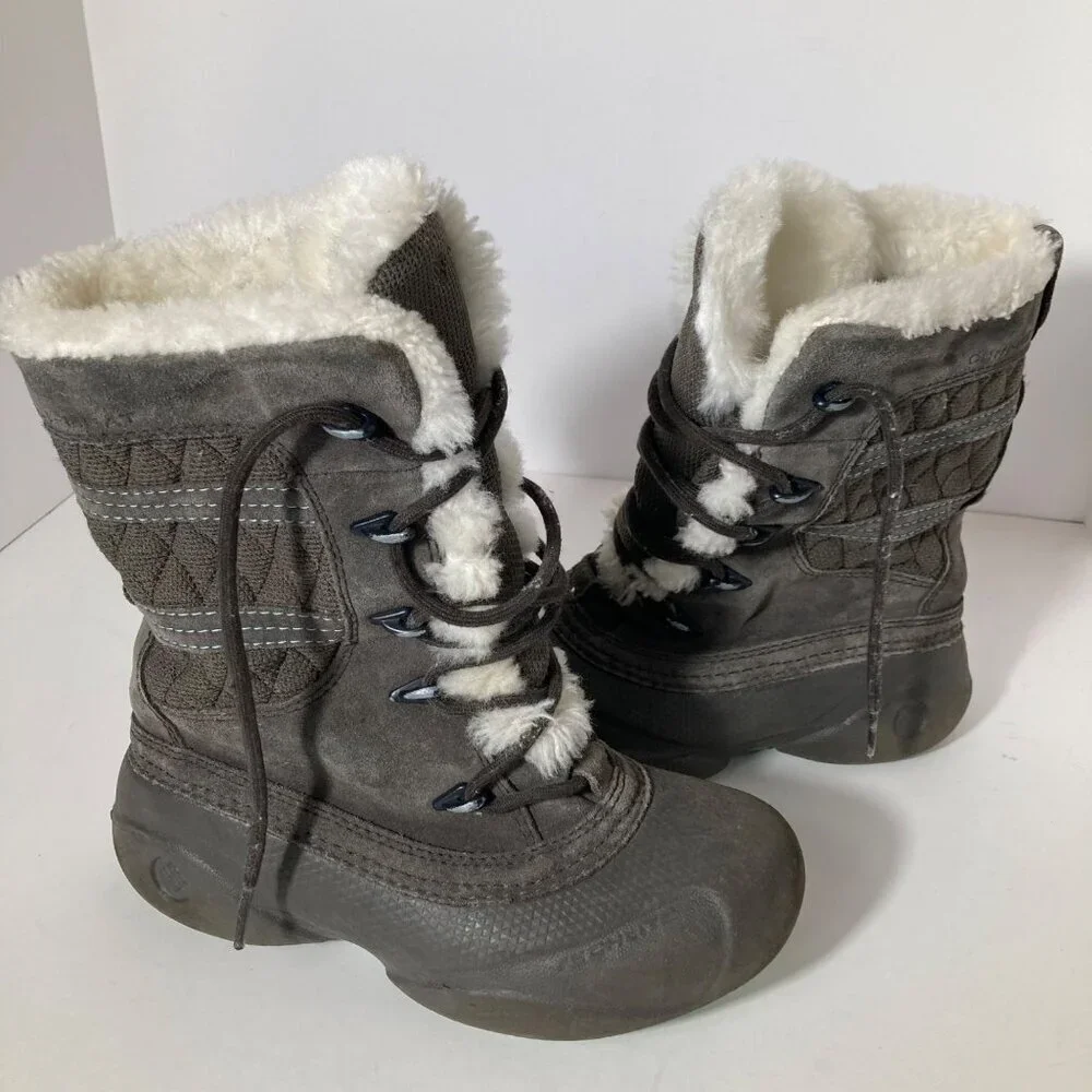Girls Columbia Suede Faux Fur‎ Boot Brown Teal 2 Lace Up